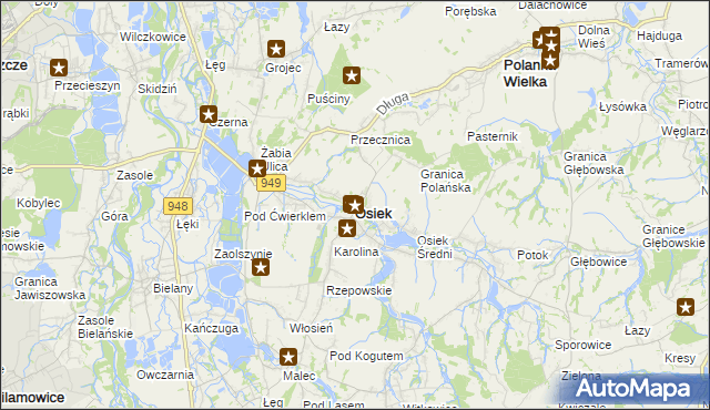 mapa Osiek powiat oświęcimski, Osiek powiat oświęcimski na mapie Targeo