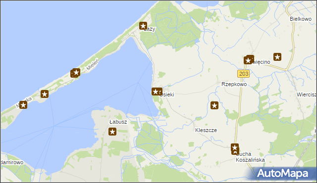 mapa Osieki gmina Sianów, Osieki gmina Sianów na mapie Targeo