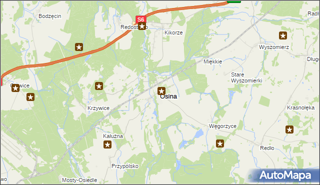 mapa Osina powiat goleniowski, Osina powiat goleniowski na mapie Targeo