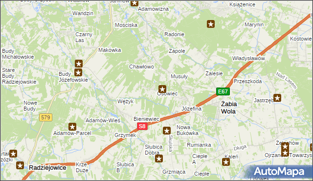 mapa Osowiec gmina Żabia Wola, Osowiec gmina Żabia Wola na mapie Targeo