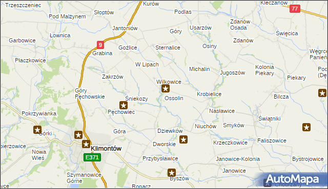 mapa Ossolin gmina Klimontów, Ossolin gmina Klimontów na mapie Targeo