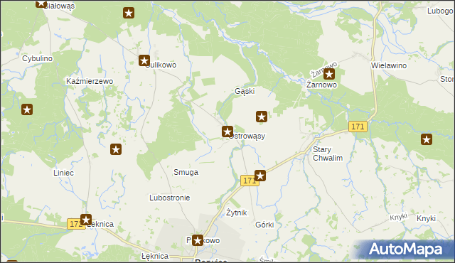mapa Ostrowąsy gmina Barwice, Ostrowąsy gmina Barwice na mapie Targeo