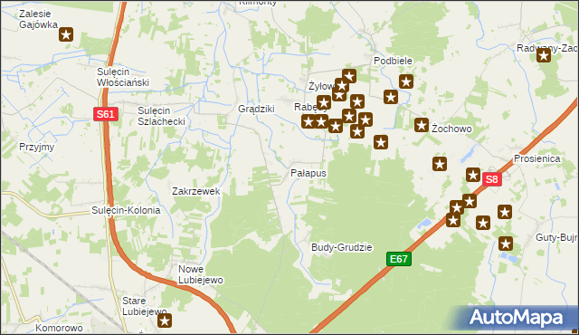 mapa Pałapus gmina Ostrów Mazowiecka, Pałapus gmina Ostrów Mazowiecka na mapie Targeo