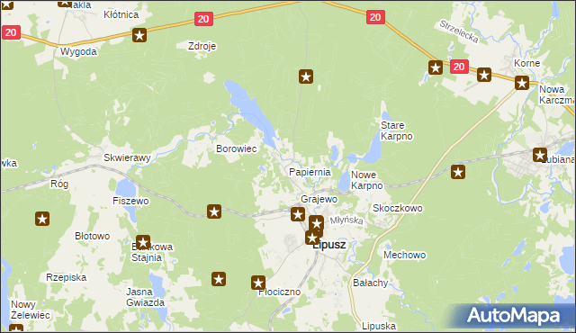 mapa Papiernia gmina Lipusz, Papiernia gmina Lipusz na mapie Targeo