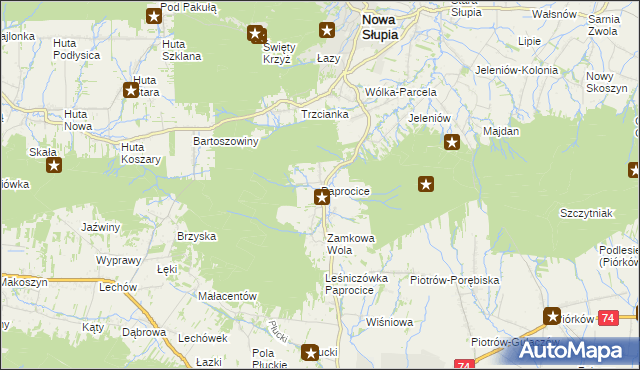 mapa Paprocice, Paprocice na mapie Targeo