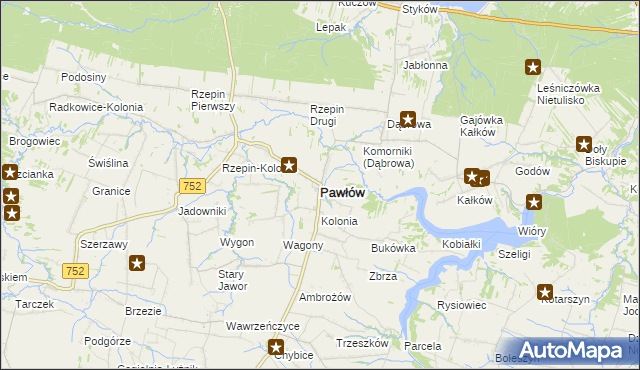 mapa Pawłów powiat starachowicki, Pawłów powiat starachowicki na mapie Targeo