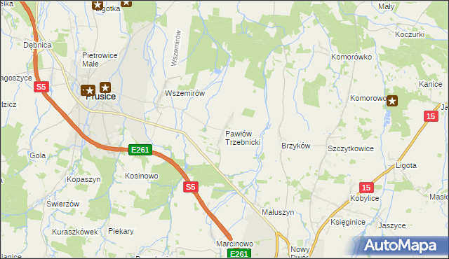 mapa Pawłów Trzebnicki, Pawłów Trzebnicki na mapie Targeo