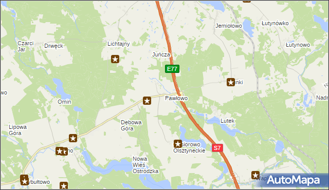 mapa Pawłowo gmina Olsztynek, Pawłowo gmina Olsztynek na mapie Targeo