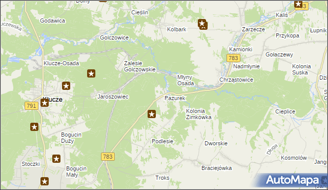 mapa Pazurek, Pazurek na mapie Targeo