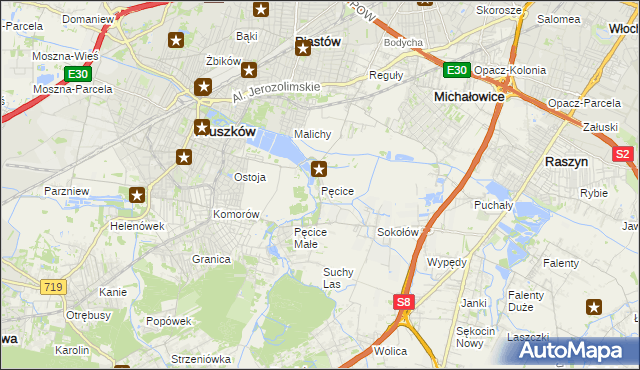 mapa Pęcice, Pęcice na mapie Targeo
