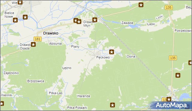 mapa Pęckowo gmina Drawsko, Pęckowo gmina Drawsko na mapie Targeo