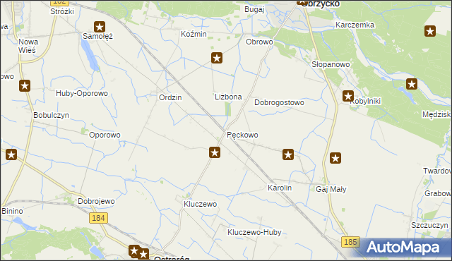 mapa Pęckowo gmina Obrzycko, Pęckowo gmina Obrzycko na mapie Targeo
