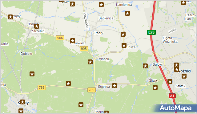 mapa Piasek gmina Woźniki, Piasek gmina Woźniki na mapie Targeo