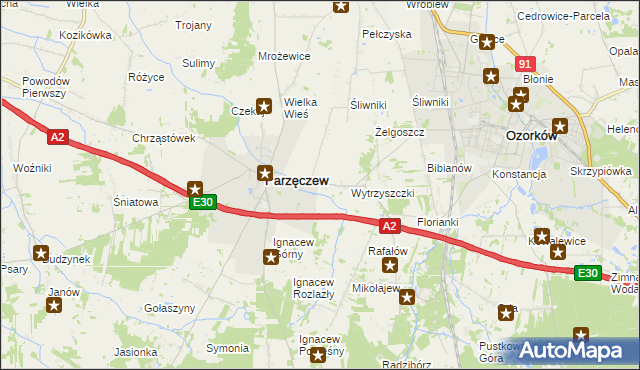 mapa Piaskowice gmina Parzęczew, Piaskowice gmina Parzęczew na mapie Targeo