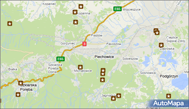 mapa Piechowice powiat jeleniogórski, Piechowice powiat jeleniogórski na mapie Targeo