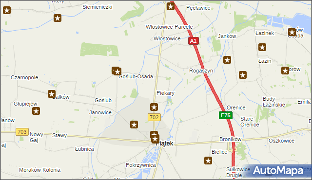 mapa Piekary gmina Piątek, Piekary gmina Piątek na mapie Targeo
