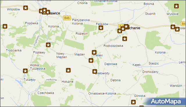 mapa Pielaki gmina Uchanie, Pielaki gmina Uchanie na mapie Targeo