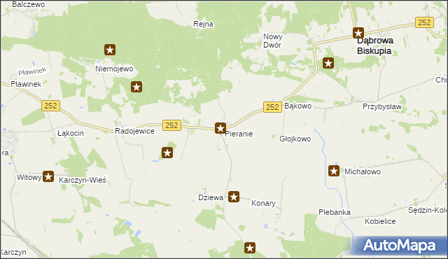 mapa Pieranie gmina Dąbrowa Biskupia, Pieranie gmina Dąbrowa Biskupia na mapie Targeo