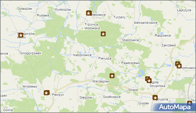 mapa Pierusza, Pierusza na mapie Targeo
