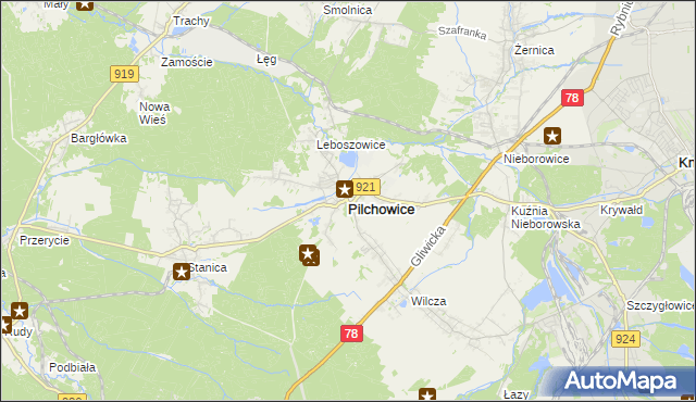 mapa Pilchowice powiat gliwicki, Pilchowice powiat gliwicki na mapie Targeo