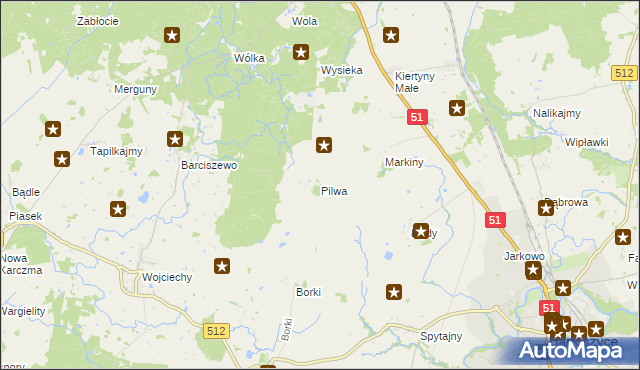 mapa Pilwa gmina Bartoszyce, Pilwa gmina Bartoszyce na mapie Targeo