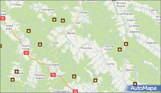 mapa Piorunka, Piorunka na mapie Targeo