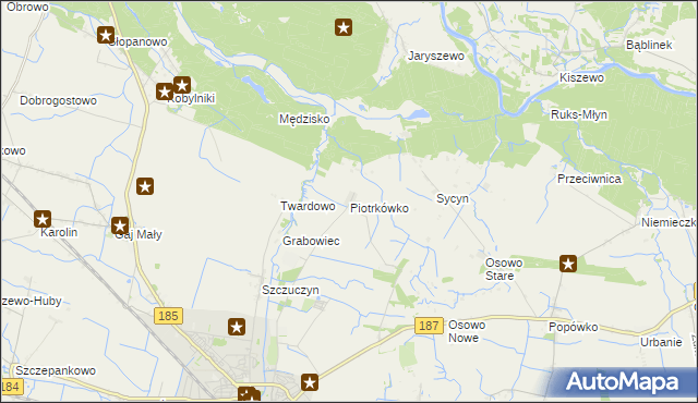 mapa Piotrkówko gmina Szamotuły, Piotrkówko gmina Szamotuły na mapie Targeo