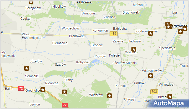 mapa Piotrów gmina Poddębice, Piotrów gmina Poddębice na mapie Targeo