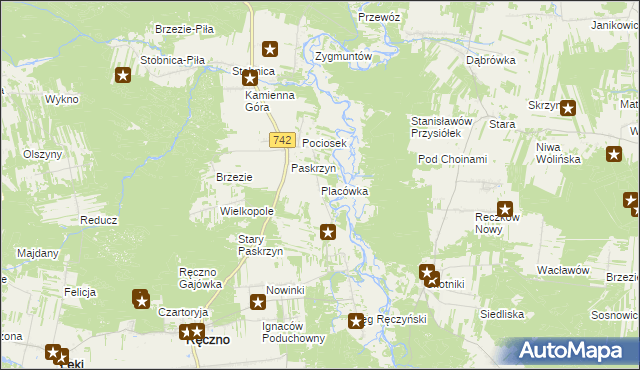 mapa Placówka gmina Ręczno, Placówka gmina Ręczno na mapie Targeo