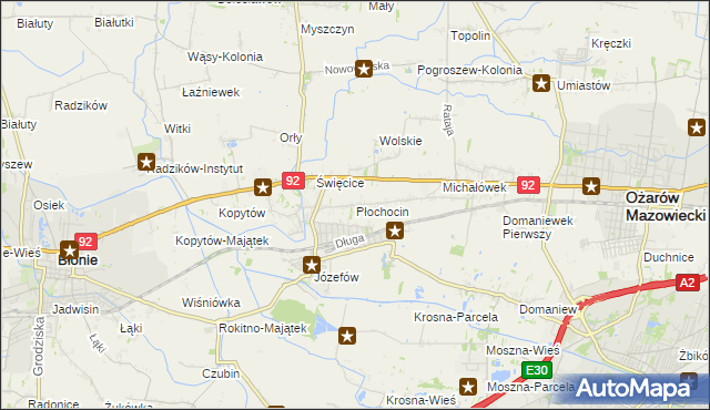 mapa Płochocin gmina Ożarów Mazowiecki, Płochocin gmina Ożarów Mazowiecki na mapie Targeo