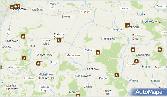 mapa Podbiel gmina Zagórów, Podbiel gmina Zagórów na mapie Targeo