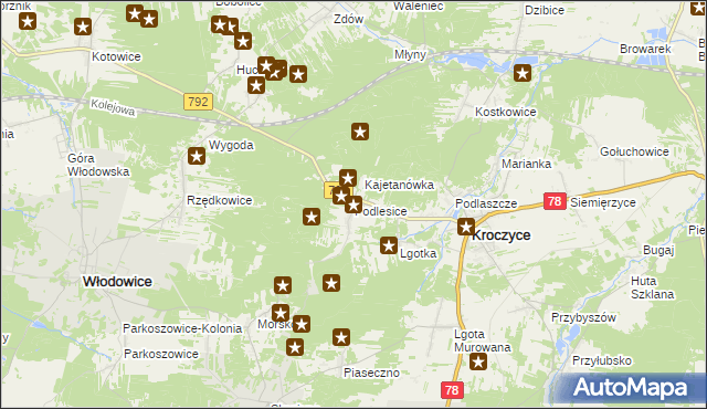 mapa Podlesice gmina Kroczyce, Podlesice gmina Kroczyce na mapie Targeo