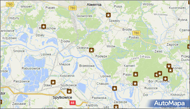 mapa Podłęże gmina Alwernia, Podłęże gmina Alwernia na mapie Targeo