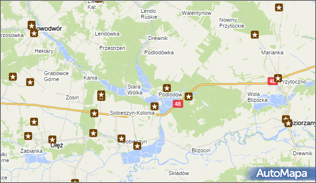 mapa Podlodów gmina Ułęż, Podlodów gmina Ułęż na mapie Targeo