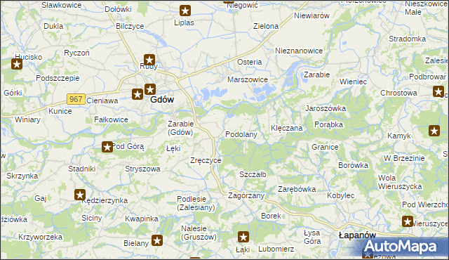 mapa Podolany gmina Gdów, Podolany gmina Gdów na mapie Targeo