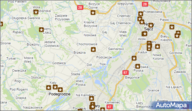 mapa Podrzecze gmina Podegrodzie, Podrzecze gmina Podegrodzie na mapie Targeo