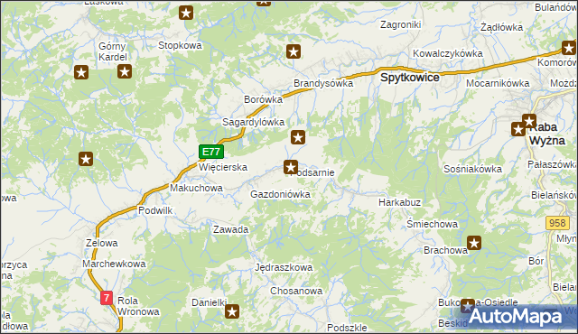 mapa Podsarnie, Podsarnie na mapie Targeo
