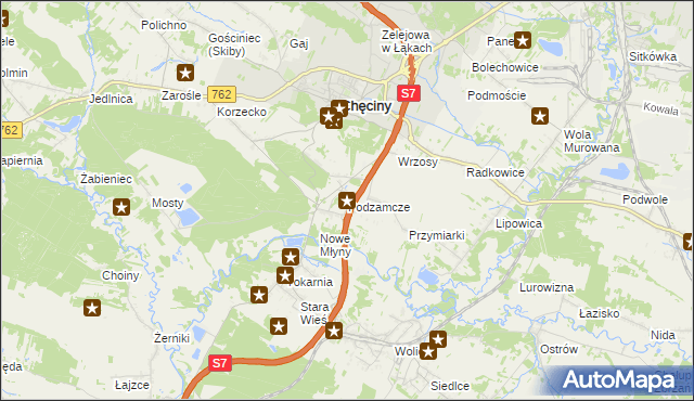 mapa Podzamcze gmina Chęciny, Podzamcze gmina Chęciny na mapie Targeo