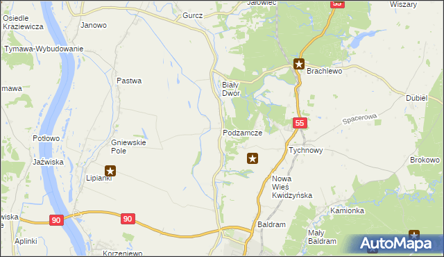 mapa Podzamcze gmina Kwidzyn, Podzamcze gmina Kwidzyn na mapie Targeo