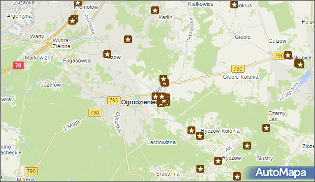 mapa Podzamcze gmina Ogrodzieniec, Podzamcze gmina Ogrodzieniec na mapie Targeo