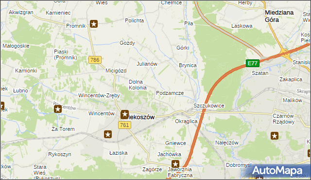 mapa Podzamcze gmina Piekoszów, Podzamcze gmina Piekoszów na mapie Targeo