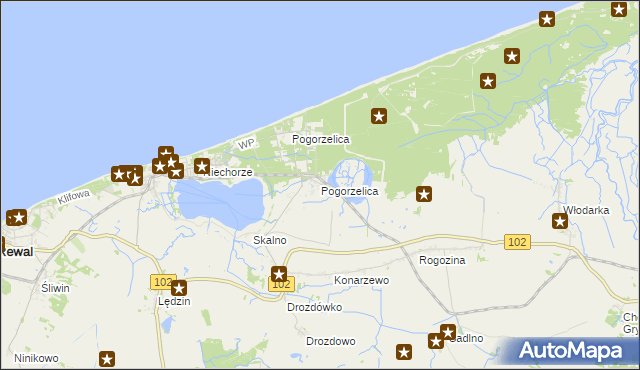 mapa Pogorzelica gmina Karnice, Pogorzelica gmina Karnice na mapie Targeo