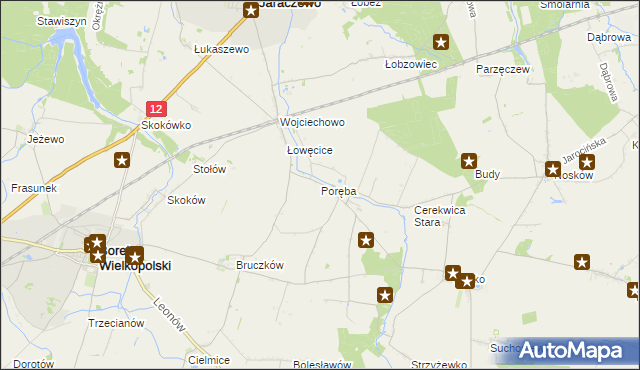 mapa Poręba gmina Jaraczewo, Poręba gmina Jaraczewo na mapie Targeo