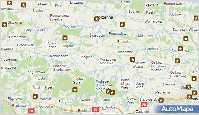 mapa Posadowa Mogilska, Posadowa Mogilska na mapie Targeo