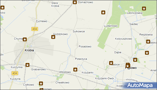 mapa Posadowo gmina Krobia, Posadowo gmina Krobia na mapie Targeo