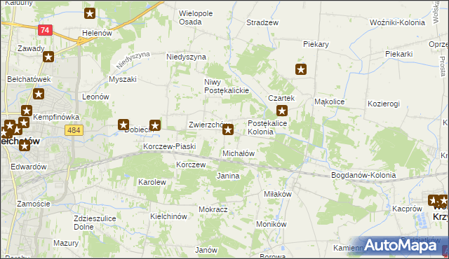 mapa Postękalice, Postękalice na mapie Targeo