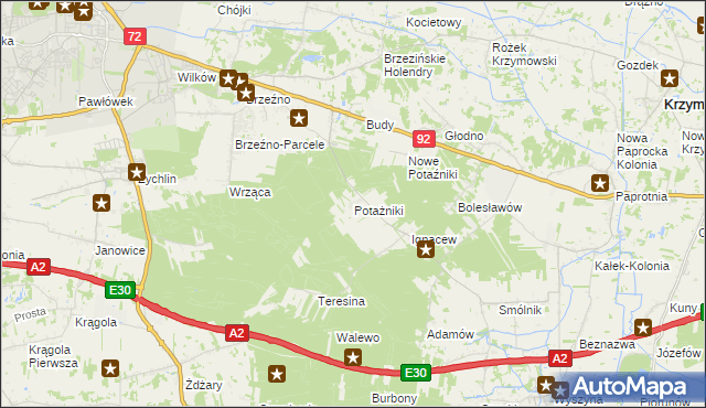 mapa Potażniki, Potażniki na mapie Targeo