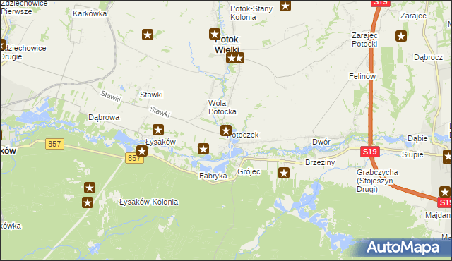 mapa Potoczek gmina Potok Wielki, Potoczek gmina Potok Wielki na mapie Targeo