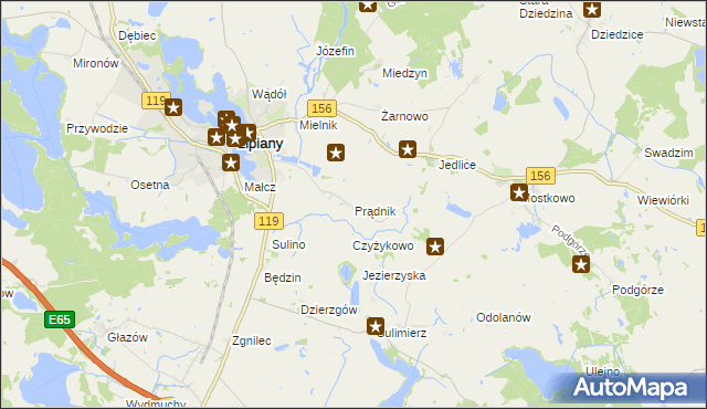 mapa Prądnik gmina Myślibórz, Prądnik gmina Myślibórz na mapie Targeo