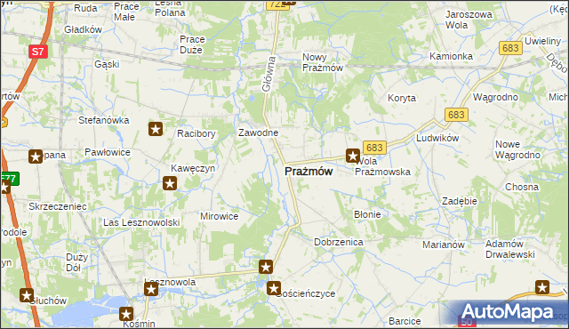 mapa Prażmów powiat piaseczyński, Prażmów powiat piaseczyński na mapie Targeo